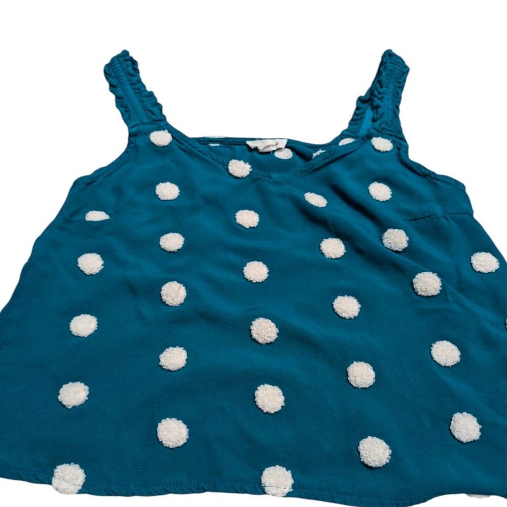 Blu Pepper blue green white polka dot M textured rayon ruffle strap womens‎ tank